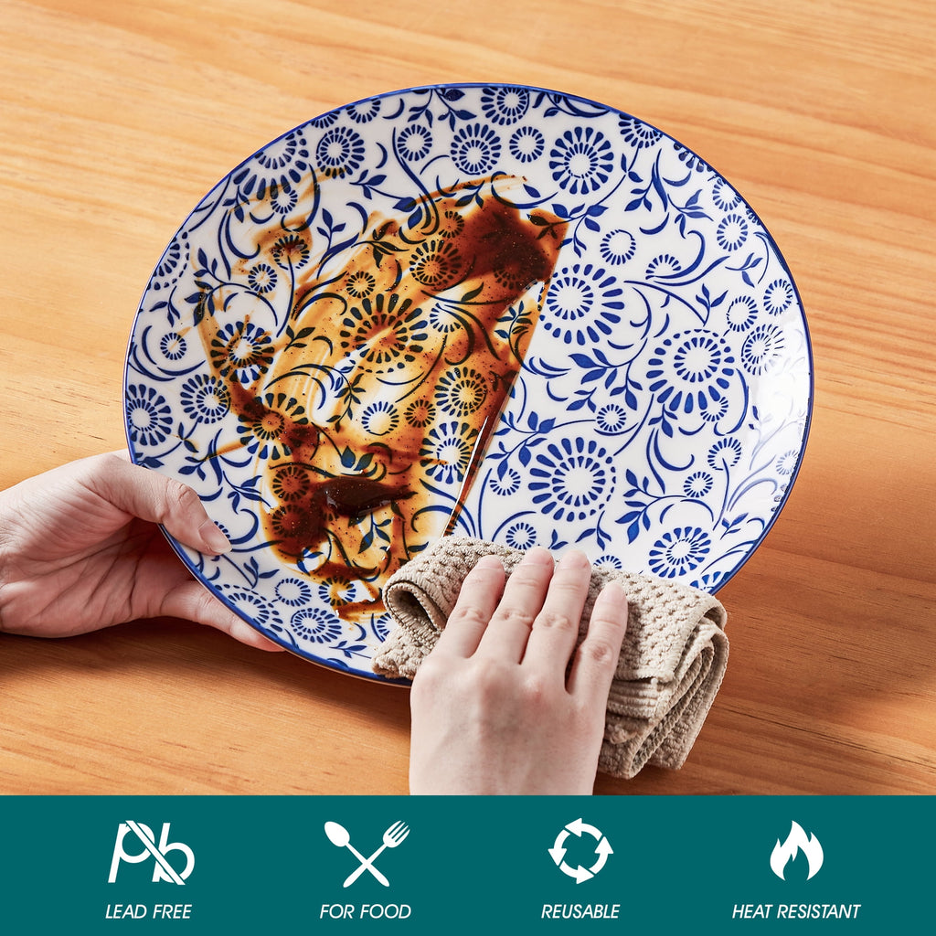 MALACASA 12 Piece Blue and White Porcelain Dinnerware Set, Elegant Ceramic Plates and Bowls set for 4, Traditional Floral Design, Dishwasher & Microwave Safe, Vine Flower