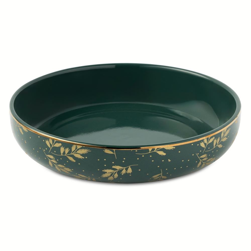 Thyme & Table Holiday Leaves 4-Pack Ceramic Low Bowl Set - Green