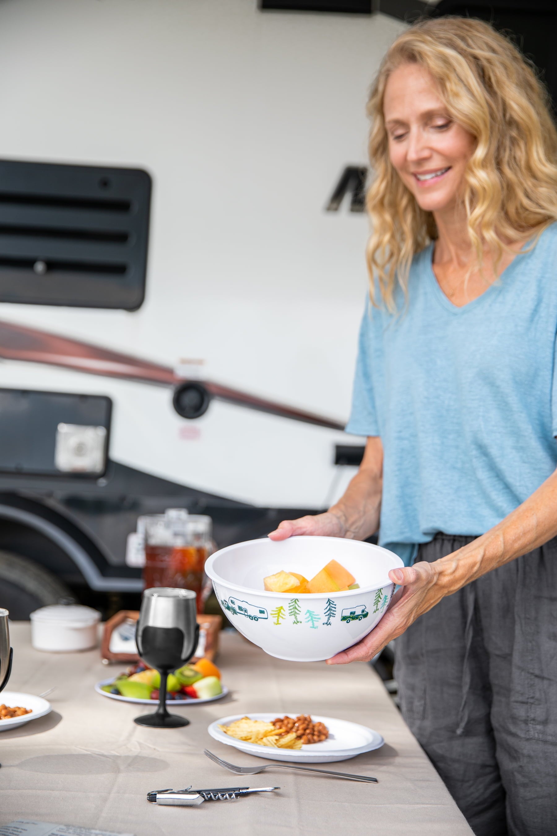 Camco Life is Better at the Campsite Nesting Bowl Set, 8 Piece, Multicolor (53451)