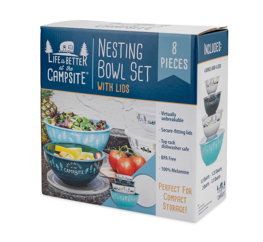 Camco Life is Better at the Campsite Nesting Bowl Set, 8 Piece, Multicolor (53451)