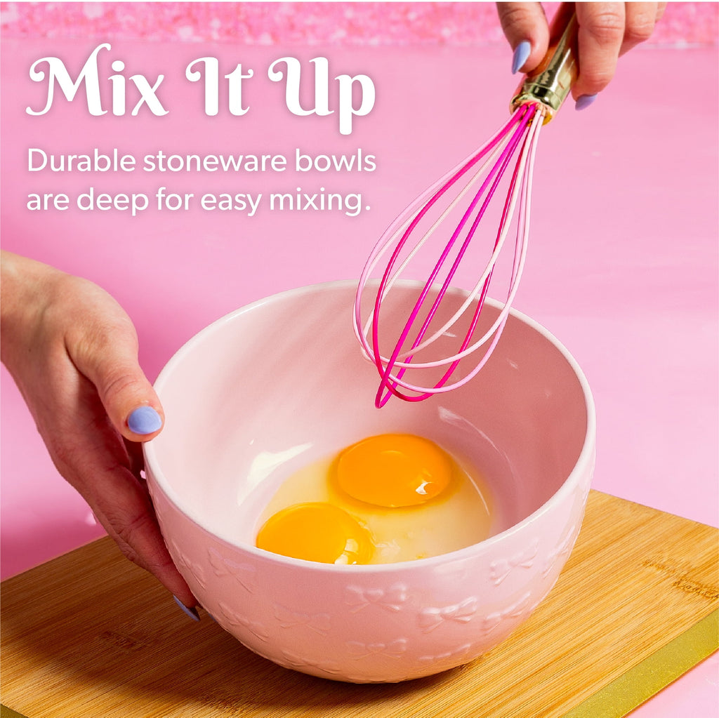 Paris Hilton 3 Piece Ceramic Bowl Set, Durable Stoneware, 1.5qt., 3qt., 5qt. Sizes