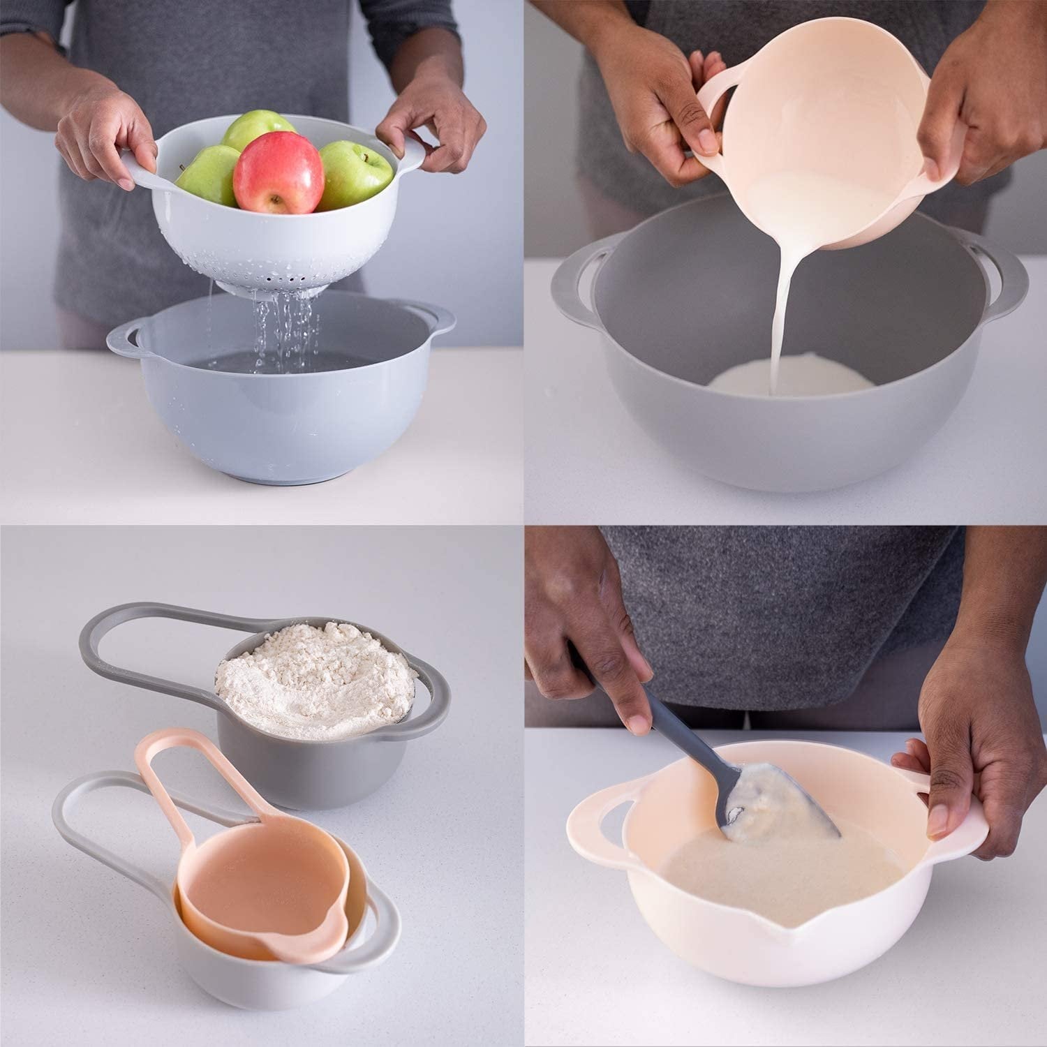 Cook with Color 8 Piece Nesting Bowls with Measuring Cups Colander and Sifter Set - 2 Mixing Bowls, 1 Colander, 1 Sifter and 4 Measuring Cups