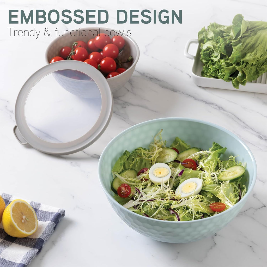 COOK WITH COLOR 12-Pc Mixing Bowls with Lids Set Plastic Bowls for Kitchen, Mint Embossed