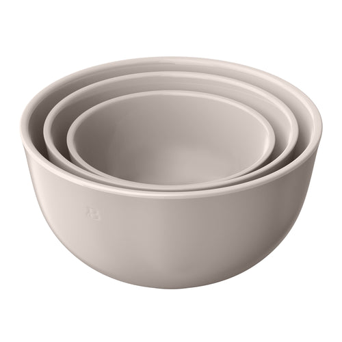 Beautiful 3-Piece Stoneware Nesting Mixing Bowl Set, Porcini Taupe by Drew Barrymore