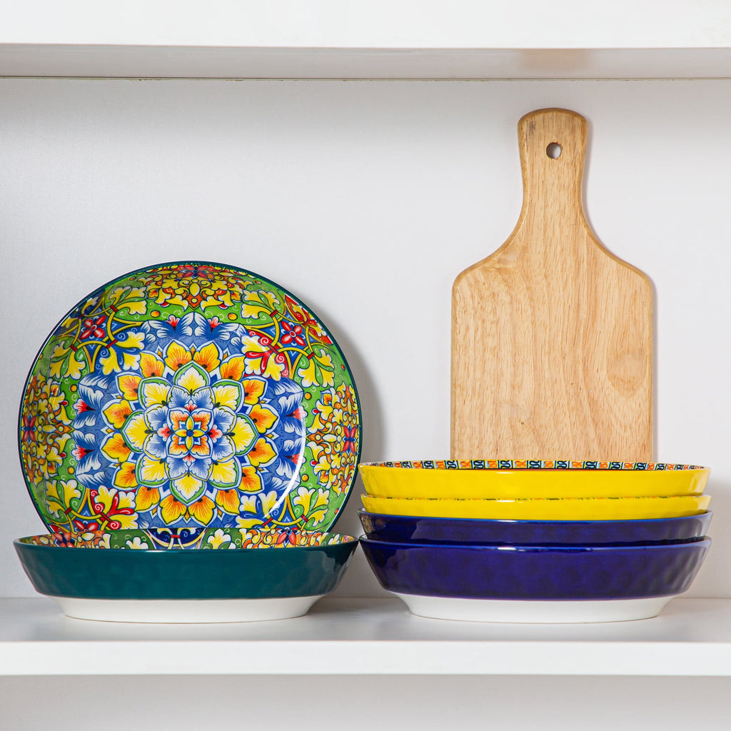 Malacasa 32oz Pasta Bowls, Porcelain Salad Bowls Set of 6, Dishwasher and Microwave Safe, Bohemian Color A