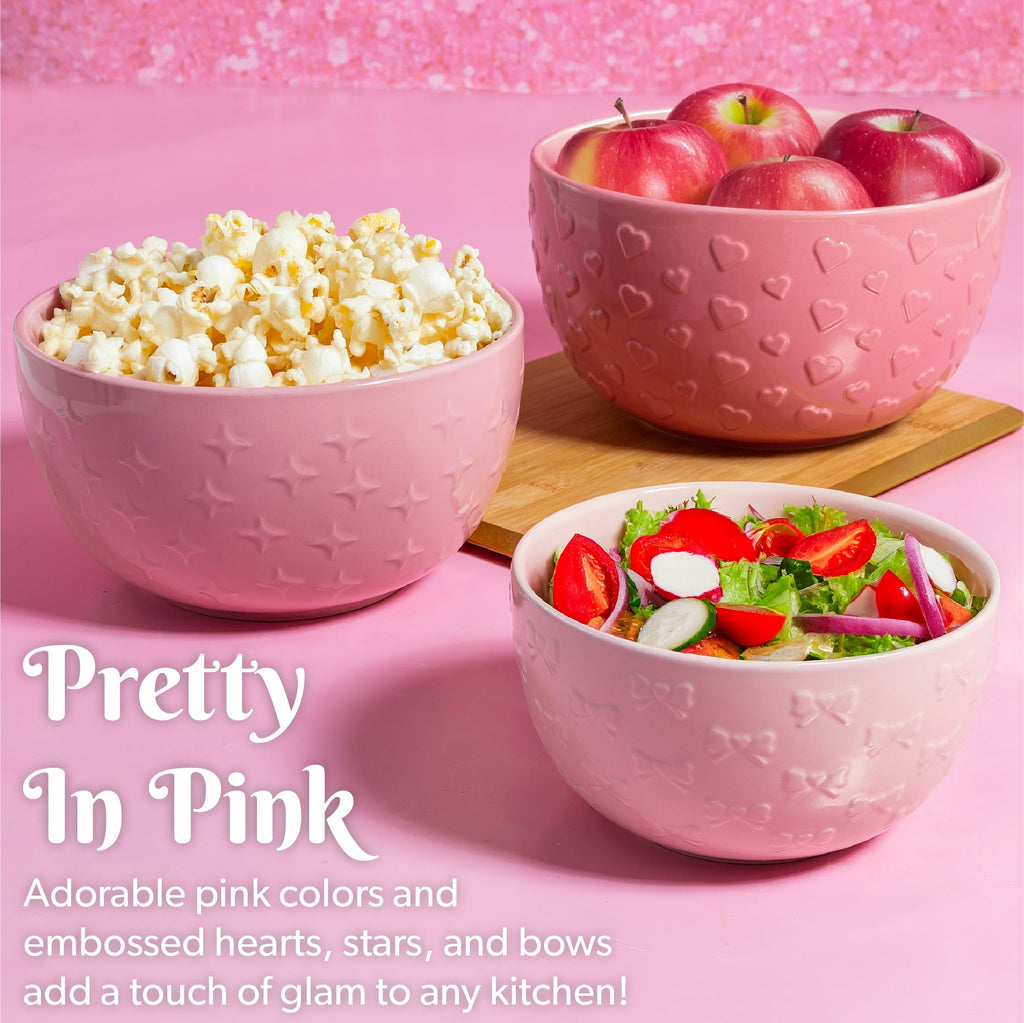 Paris Hilton 3 Piece Ceramic Bowl Set, Durable Stoneware, 1.5qt., 3qt., 5qt. Sizes