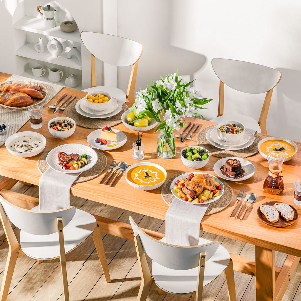 vancasso 16 Pieces Dinnerware Sets, Stoneware Plates and Bowls Set for 4, White Dish Set, Honeycomb Pattern