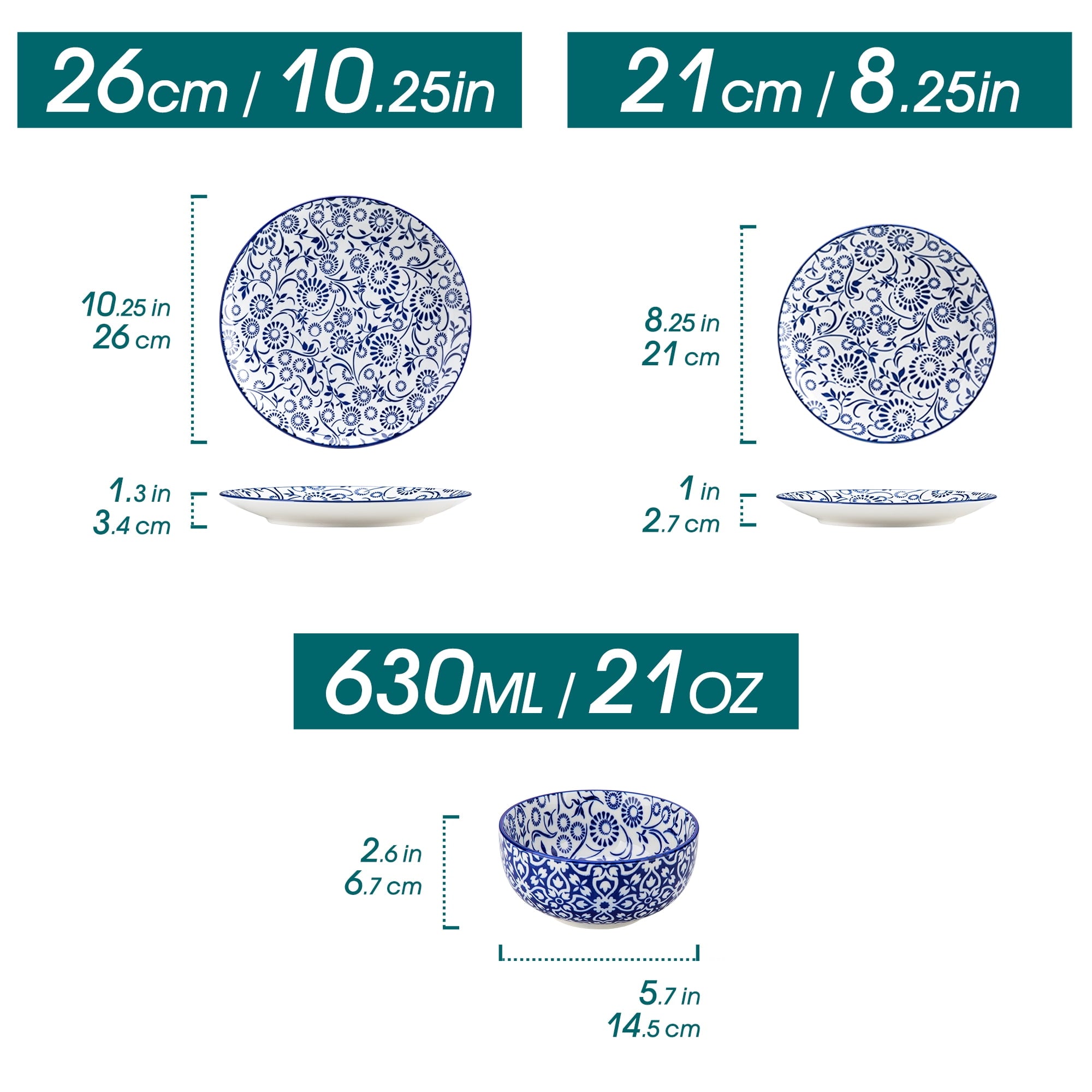 MALACASA 12 Piece Blue and White Porcelain Dinnerware Set, Elegant Ceramic Plates and Bowls set for 4, Traditional Floral Design, Dishwasher & Microwave Safe, Vine Flower