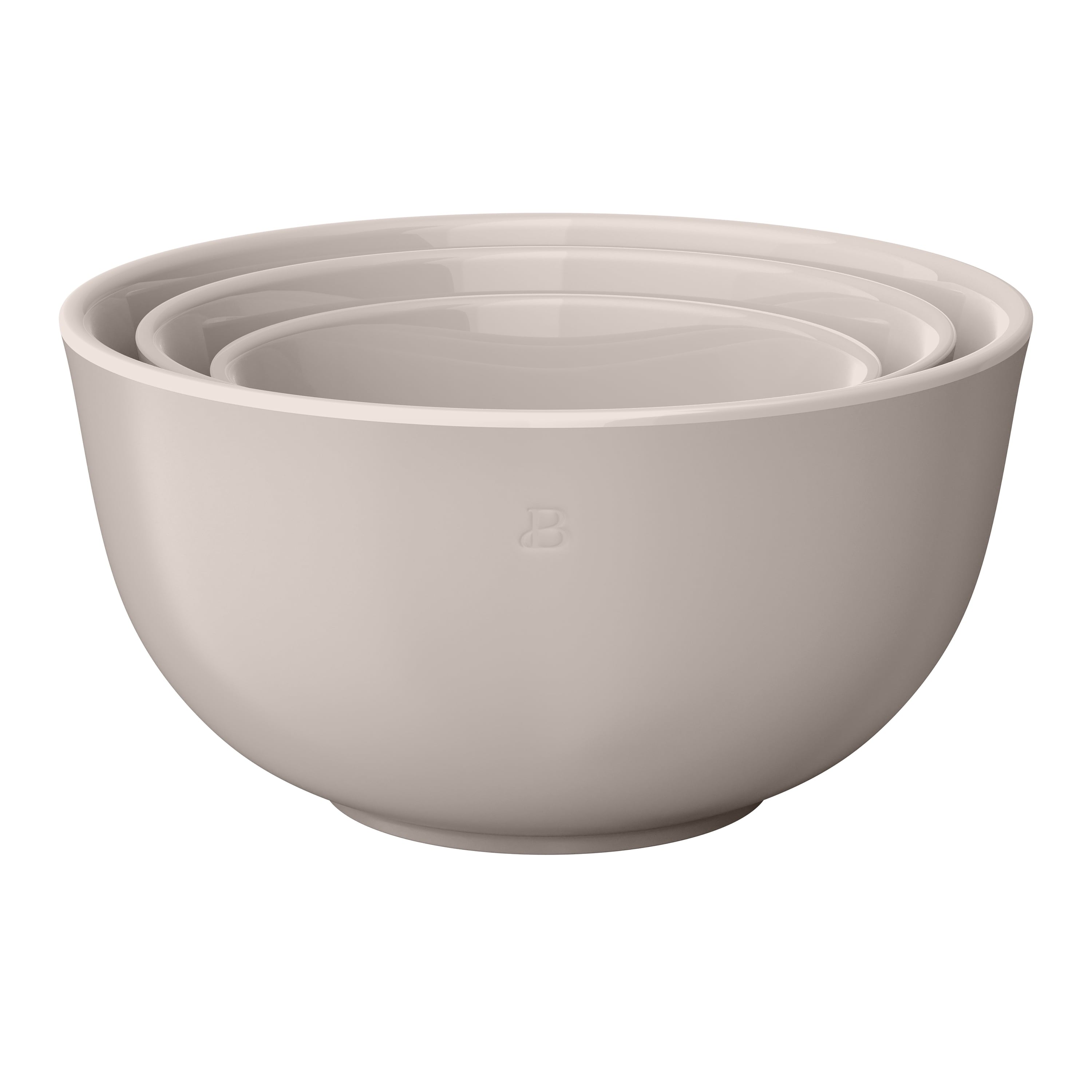 Beautiful 3-Piece Stoneware Nesting Mixing Bowl Set, Porcini Taupe by Drew Barrymore