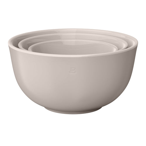 Beautiful 3-Piece Stoneware Nesting Mixing Bowl Set, Porcini Taupe by Drew Barrymore