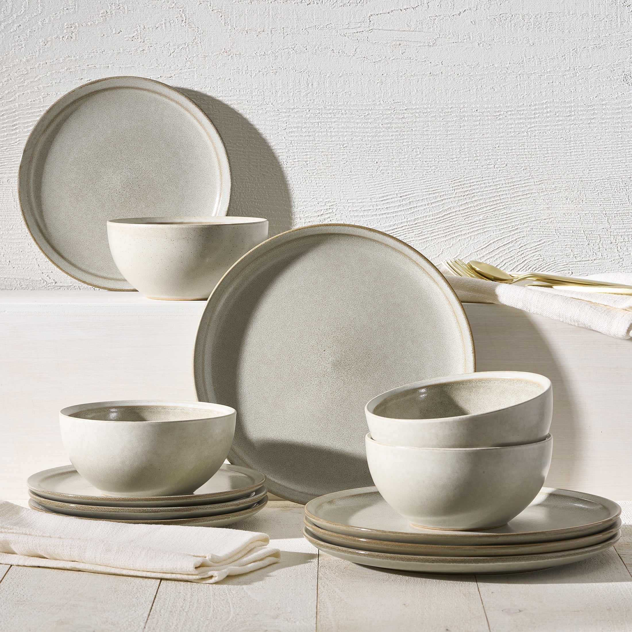 Better Homes and Gardens Banks Brown 12-Piece Stoneware Plates & Bowls Dinnerware Set