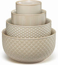 Ceramic Mixing Bowls, Nesting Set of 4, Embossed Kitchen Dishware, Prep, Serving, Gift, Microwave and Dishwasher Safe, 20/44/98/145 oz