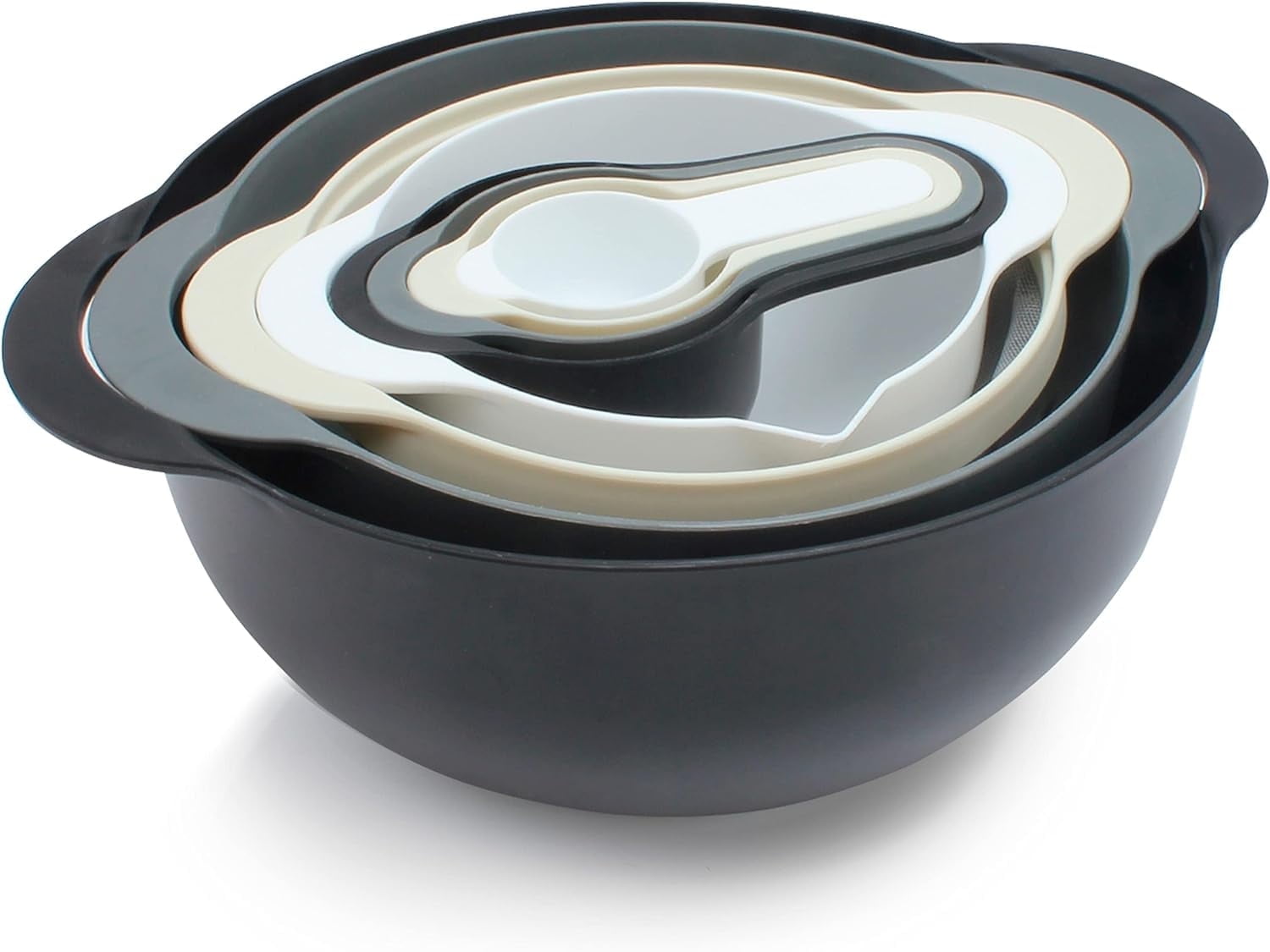 Cook with Color 8 Piece Nesting Bowls with Measuring Cups Colander and Sifter Set - 2 Mixing Bowls, 1 Colander, 1 Sifter and 4 Measuring Cups