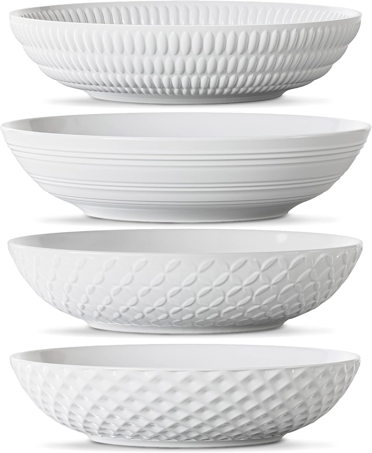 Maison Neuve 4-Piece Textured Porcelain Dinner Bowls Set for Pasta and Soup, 34 oz, 8.5”, White