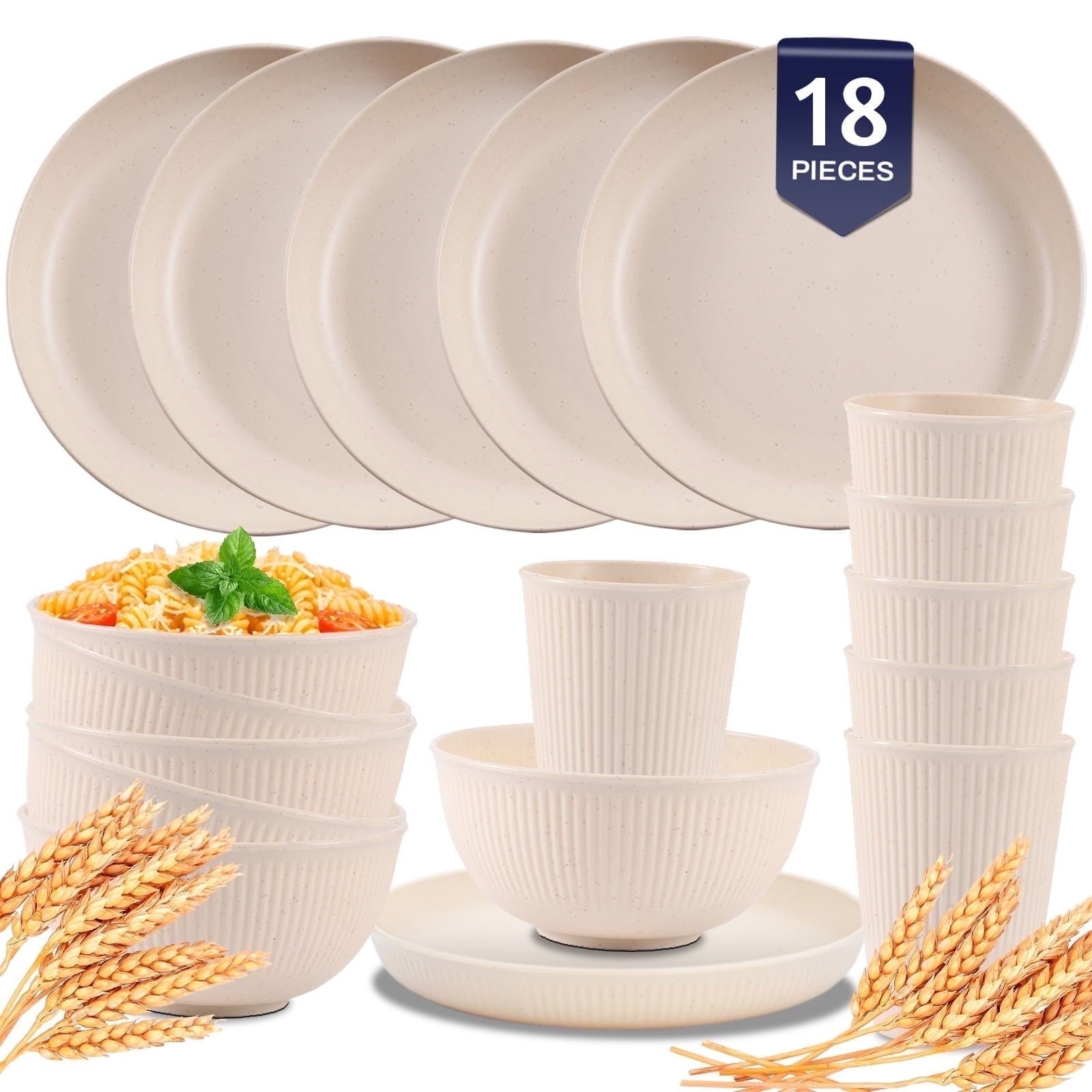 Soulgenix Wheat Straw Dinnerware Sets 32 Pcs, Dinnerware Sets for 8, Unbreakable Microwave Safe, Black