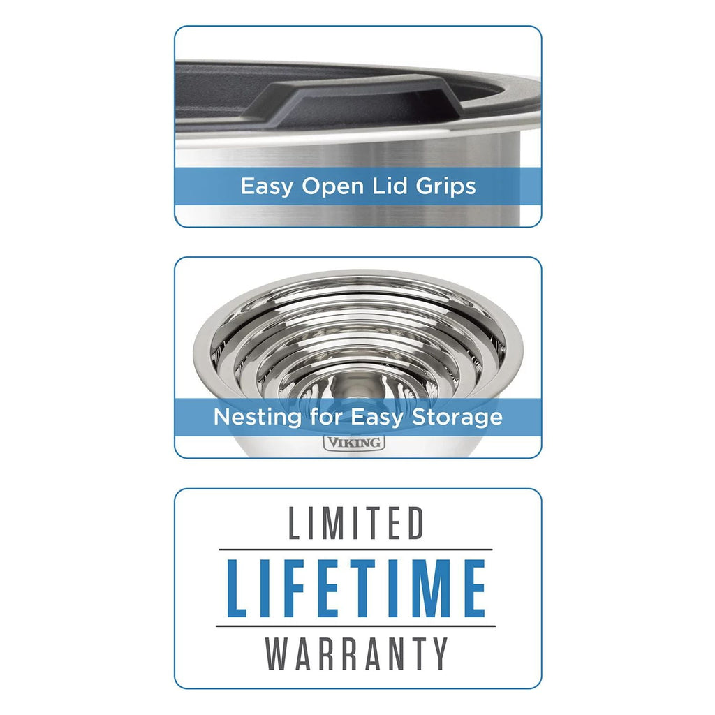 VIKING 10-Piece Stainless Steel Mixing, Prep and Serving Bowl Set In Black