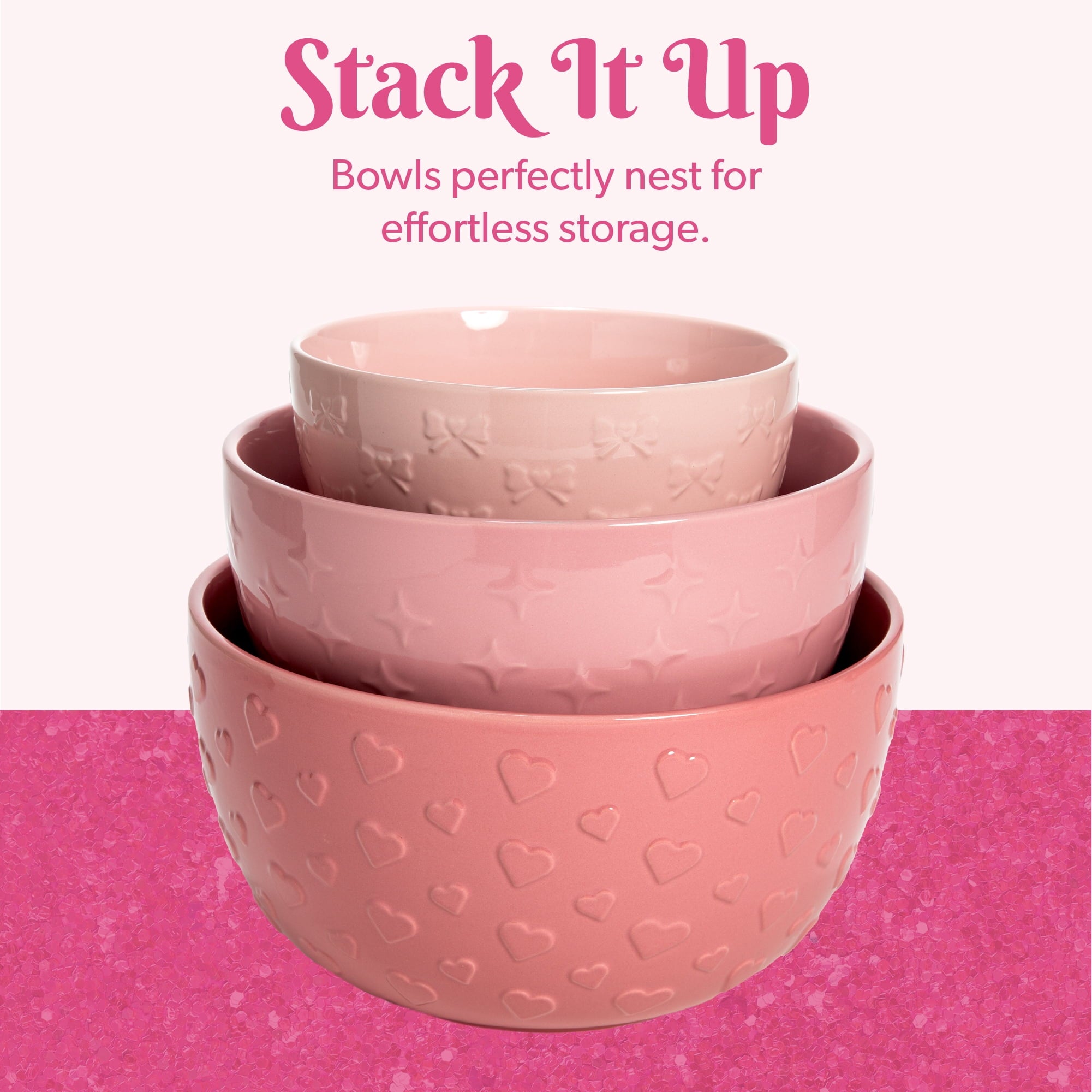 Paris Hilton 3 Piece Ceramic Bowl Set, Durable Stoneware, 1.5qt., 3qt., 5qt. Sizes