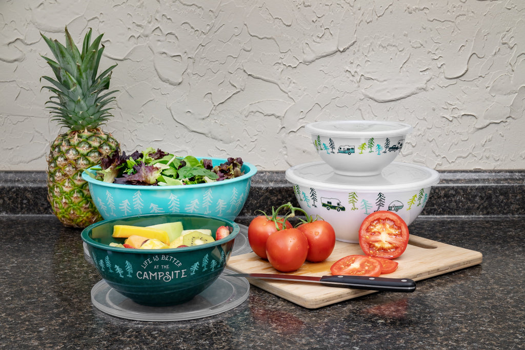 Camco Life is Better at the Campsite Nesting Bowl Set, 8 Piece, Multicolor (53451)