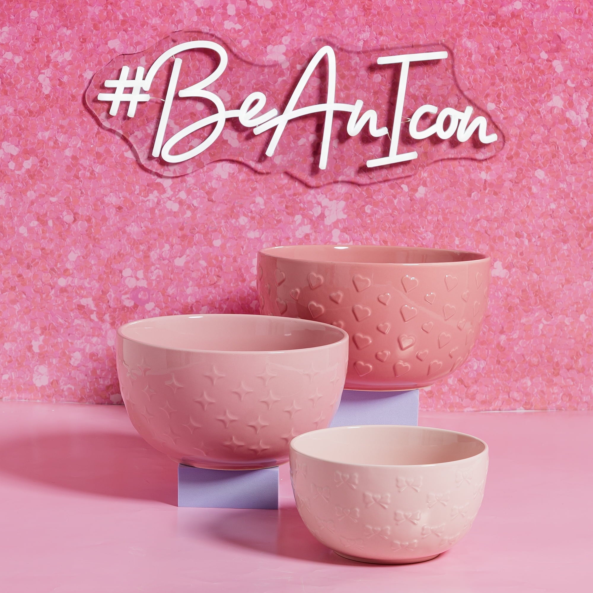 Paris Hilton 3 Piece Ceramic Bowl Set, Durable Stoneware, 1.5qt., 3qt., 5qt. Sizes