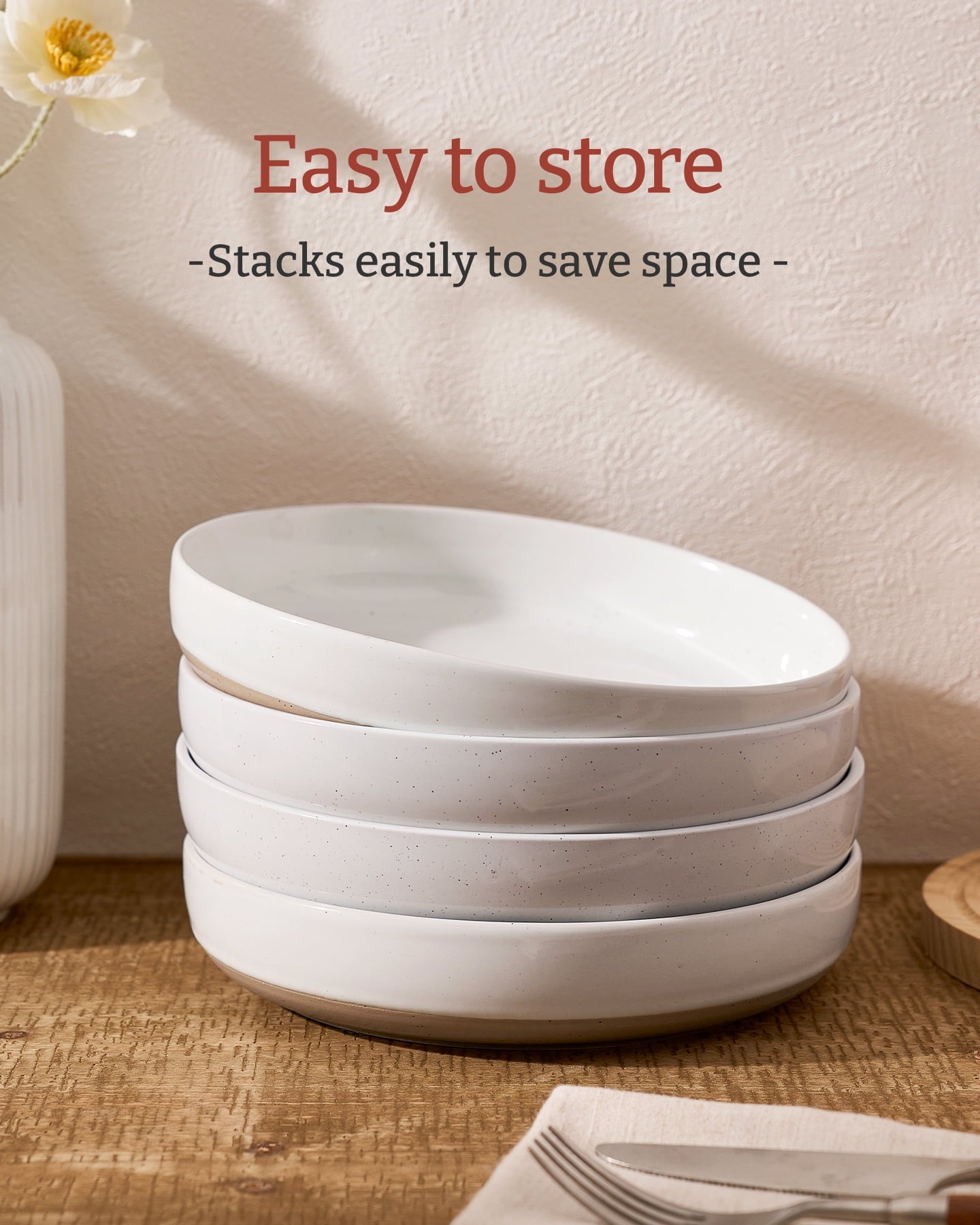 Famiware Milkyway 4-Piece Stoneware 33 oz Pasta Bowl Set, White