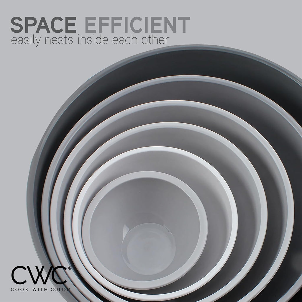 COOK WITH COLOR 12-Pc Mixing Bowls with Lids Set Plastic Bowls for Kitchen, Gray Embossed