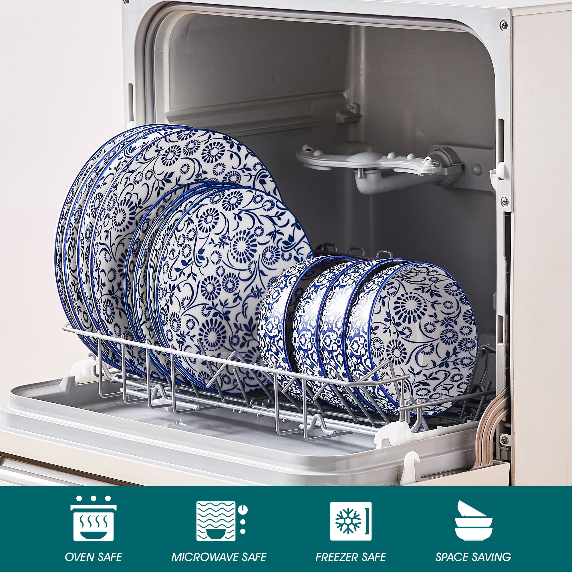 MALACASA 12 Piece Blue and White Porcelain Dinnerware Set, Elegant Ceramic Plates and Bowls set for 4, Traditional Floral Design, Dishwasher & Microwave Safe, Vine Flower